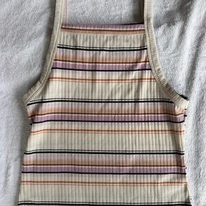 Mudd Cream Ribbed Halter Tank with Pink, Purple, Orange & Black Stripes